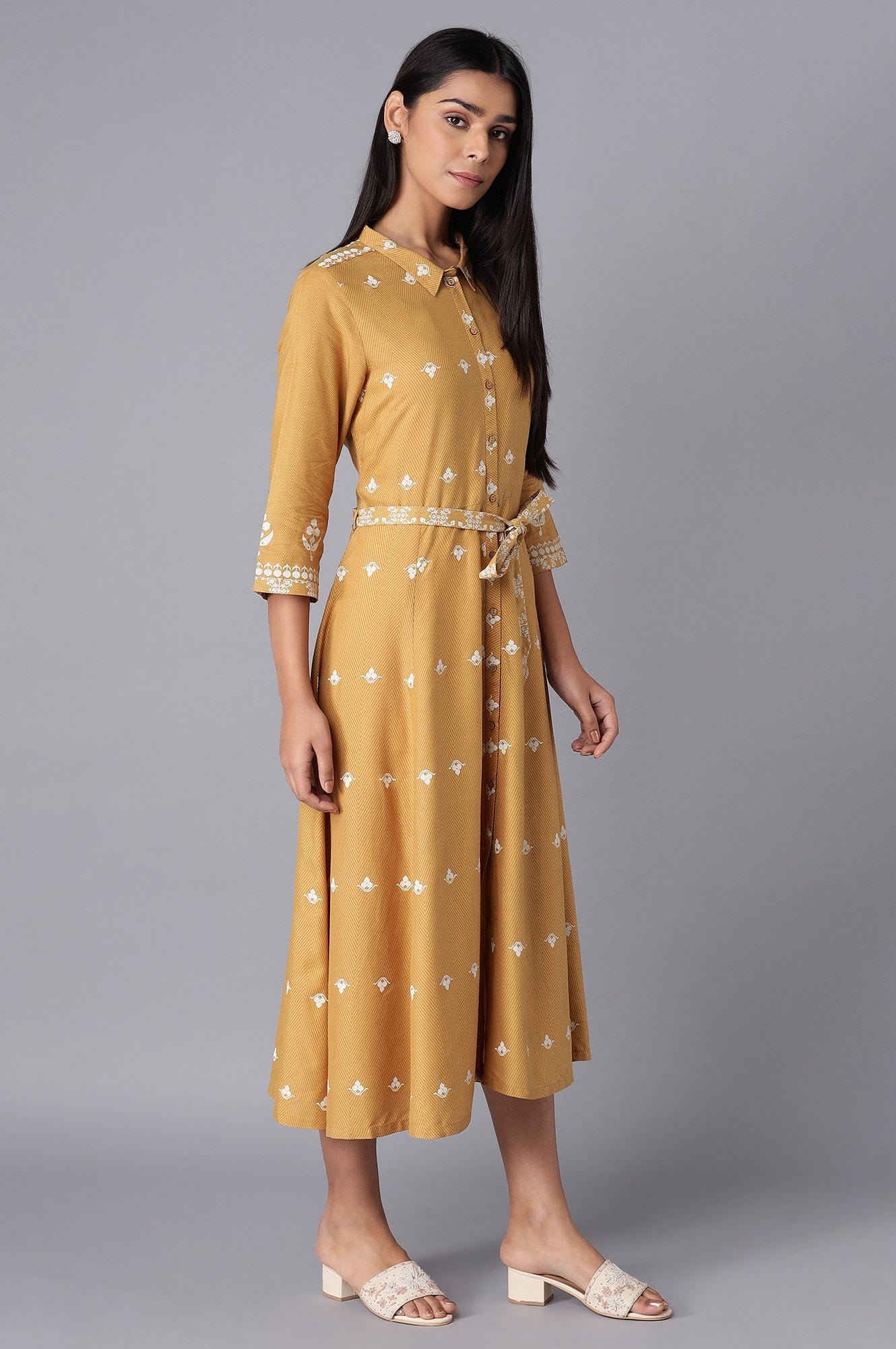 Yellow Flared Panelled Dress - Image 7