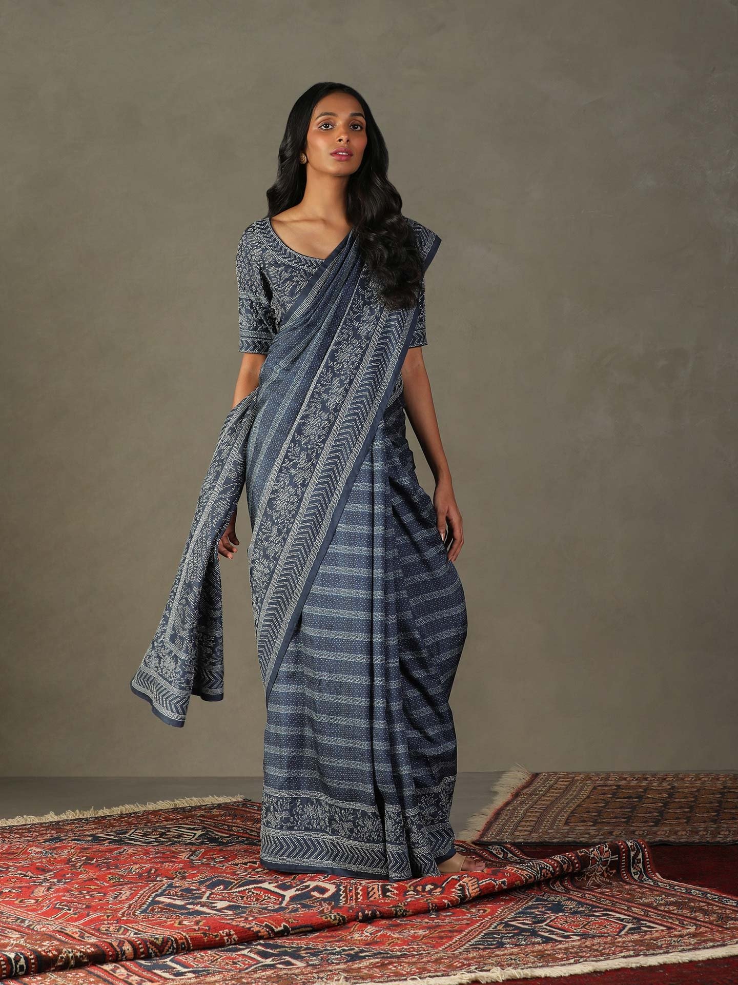 Blue Mirage Ayati Saree With Unstitched Blouse - Image 6